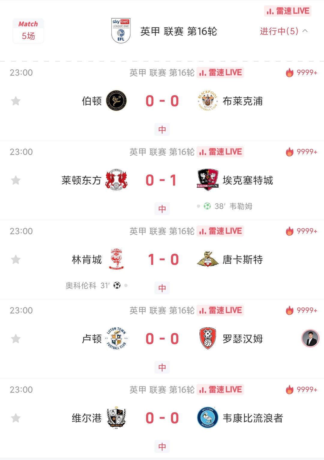 👀Cinq matchs de League One anglaise ont été disputés en même temps, dont trois se sont soldés par un 0-0 à la mi-temps, et les dix équipes n'ont marqué que 2 buts au total.